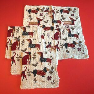 NICOLE MILLER Dog Dachshund Napkins Colorful Textured Fabric Fringe Set Of 4